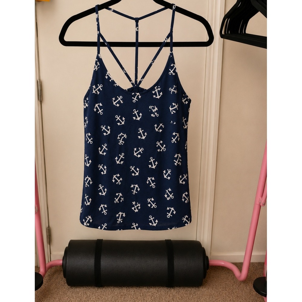 Navy Blue Anchor Print Strappy T-Back V-Neck Camisole Tank Top Women